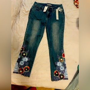 Via ritina Jeans Size 2 BRAND NEW. Hand beaded sequences.